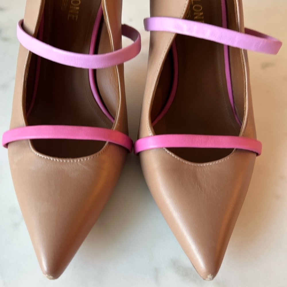 Malone Souliers Pink and Tan Heels